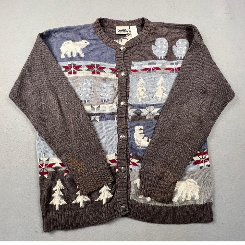 Northern Reflections Cardigan Sweater Womens XL Grey Winter Polar Bear Vintage